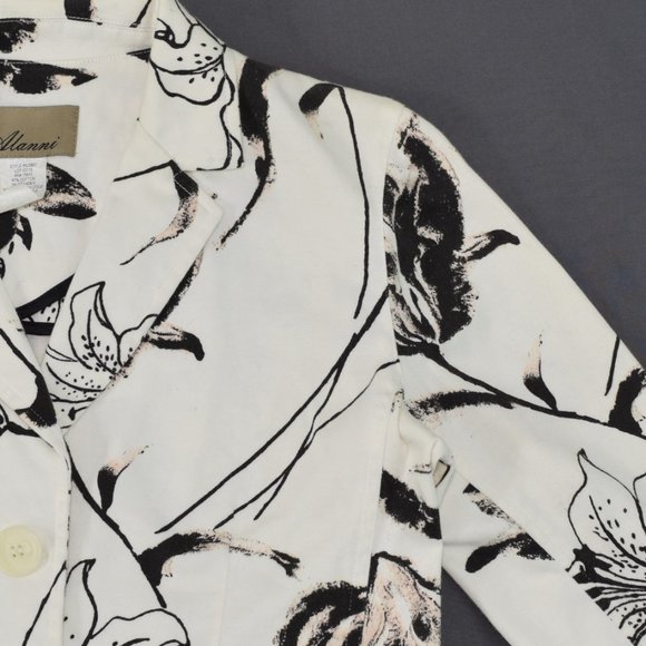 Alanni Lily Floral Stretchy Womens Blaser Jacket Two Button Front Black White 4 - Picture 4 of 15